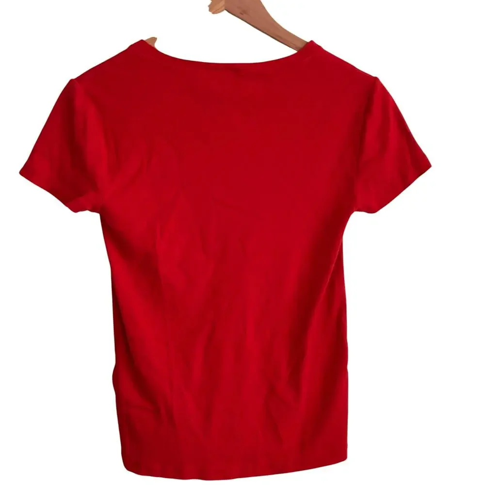 Polo Ralph Lauren Vintage V Neck Tee M Red Top Womens Shirt 90s Y2K Prep